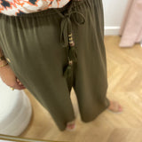 Pantalon fluide ceinture élastiquée avec lien à pampilles - Abysse ou Kaki - LOLA ESPELETA