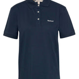 Polo ajusté en coton col tartan Browford - Marine - BARBOUR FEMME
