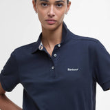 Polo ajusté en coton col tartan Browford - Marine - BARBOUR FEMME