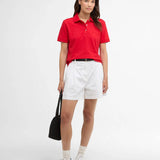 Polo ajusté en coton col tartan Browford - Rouge poppy - BARBOUR FEMME
