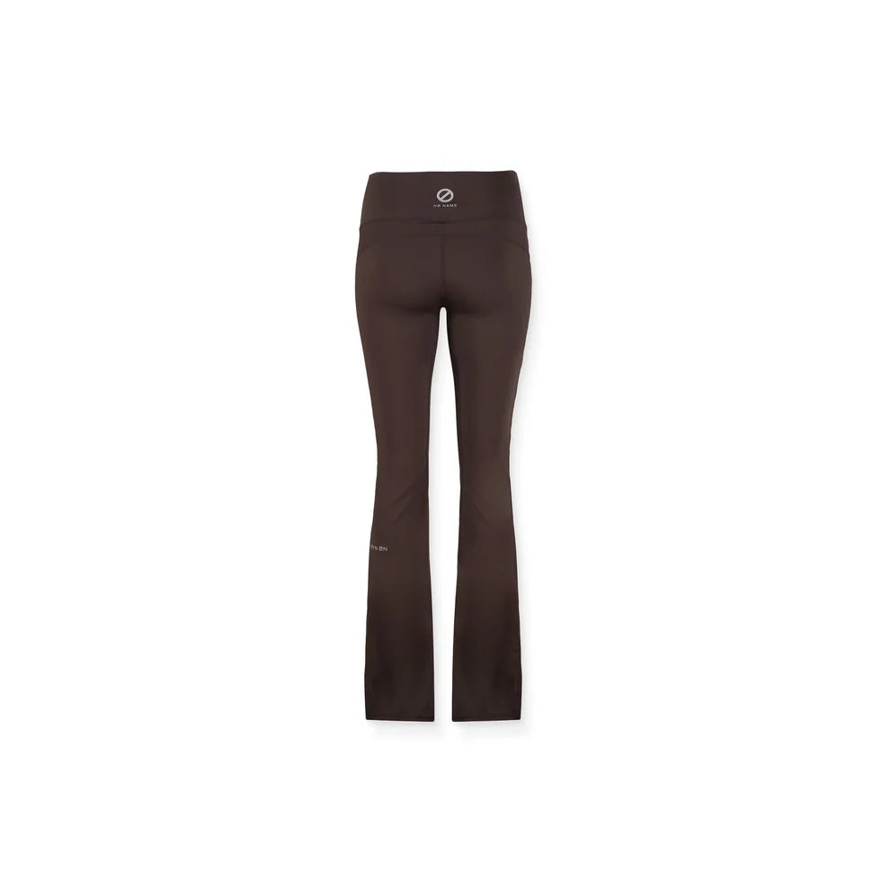 Vue de dos du legging flare marron NO NAME Carter révélant le logo argenté sur la ceinture