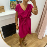 Robe courte fluide col V ceinturée Marilou - Pivoine - GRACE & MILA