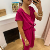 Robe courte fluide col V ceinturée Marilou - Pivoine - GRACE & MILA