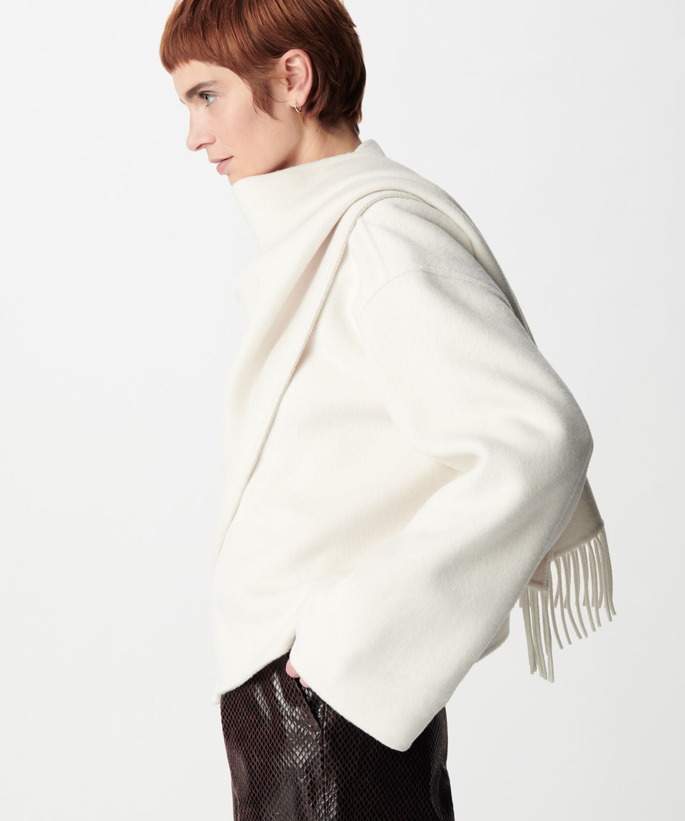 Manteau court double face à écharpe drapée B344005 - Blanc - IKKS WOMEN