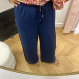 Pantalon fluide ceinture élastiquée avec lien à pampilles - Abysse ou Kaki - LOLA ESPELETA