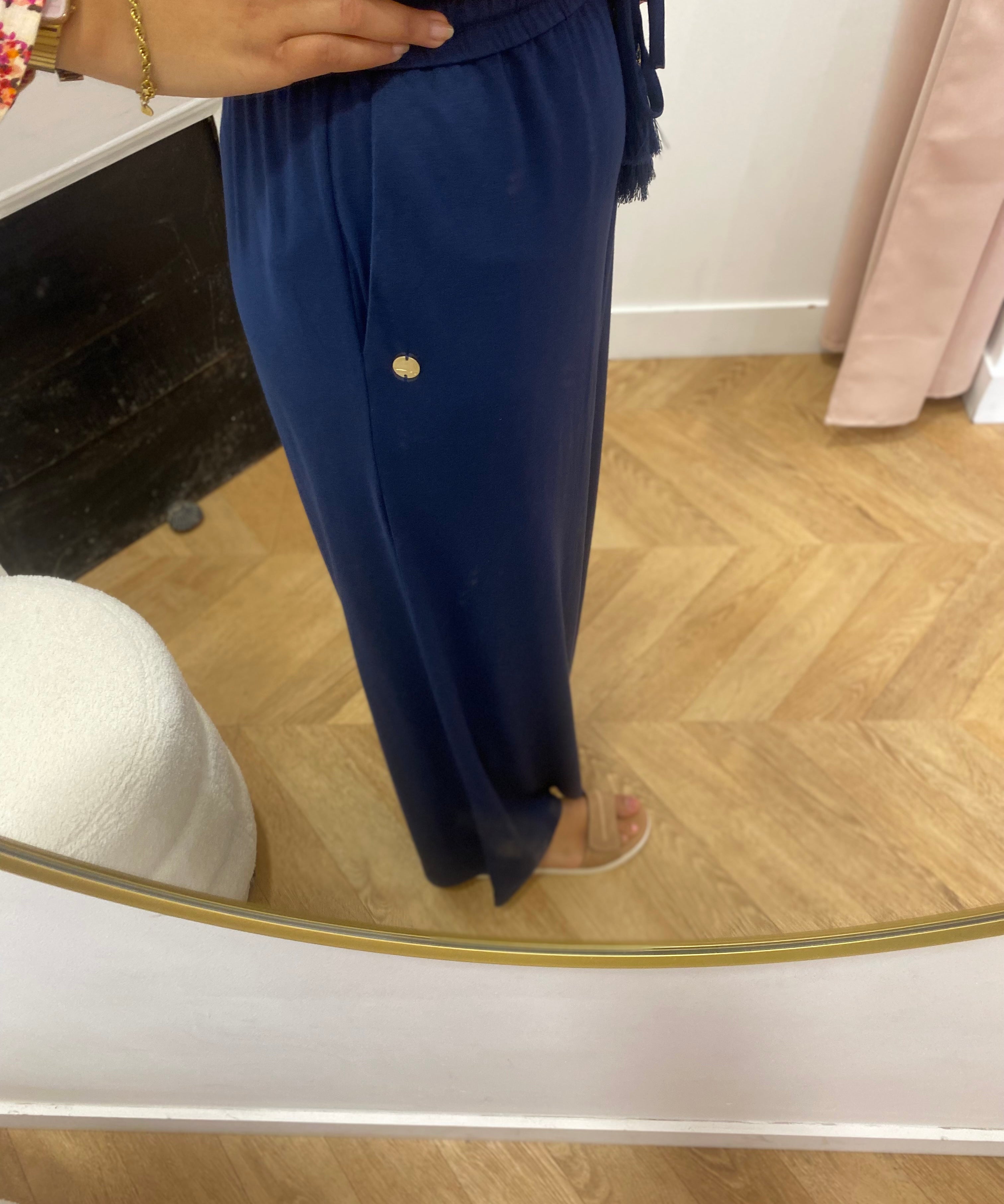 Pantalon fluide ceinture élastiquée avec lien à pampilles - Abysse ou Kaki - LOLA ESPELETA