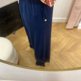 Pantalon fluide ceinture élastiquée avec lien à pampilles - Abysse ou Kaki - LOLA ESPELETA