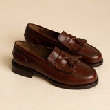 Mocassins à pampilles et franges en cuir Tammy - Châtaigne - BOBBIES FEMME