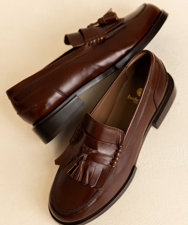 Mocassins à pampilles et franges en cuir Tammy - Châtaigne - BOBBIES FEMME