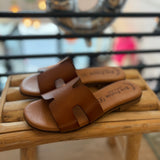 Mules plates en cuir Serraje 3053 - Noisette - EVA FRUTOS