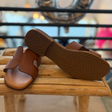 Mules plates en cuir Serraje 3053 - Noisette - EVA FRUTOS