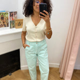 Pantalon velours coupe droite - Vert d’eau - LOLA ESPELETA