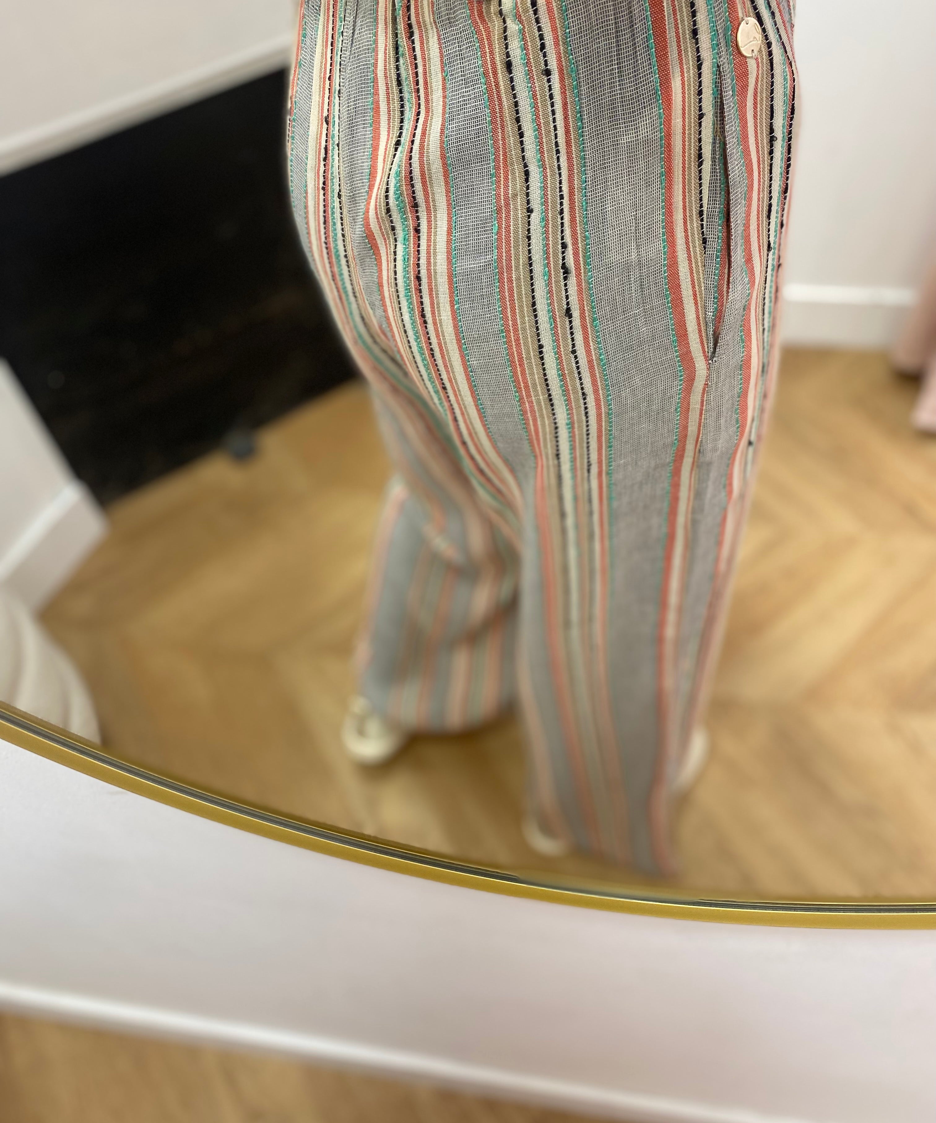 Pantalon léger à rayures ceinturé - Gris - LOLA ESPELETA