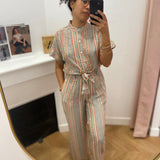 Pantalon léger à rayures ceinturé - Gris - LOLA ESPELETA