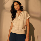 Polo maille ajourée col chemise - Natural - LOLA ESPELETA