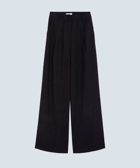 Visuel à plat du pantalon large à rayures tennis bleu nuit SUNCOO FEMME Jelly
