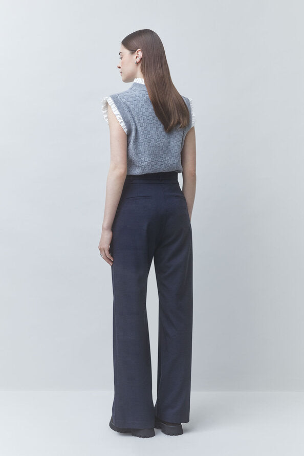 Vue de dos du pantalon fluide bleu nuit SUNCOO FEMME Jicky