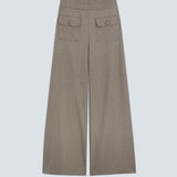 Visuel à plat du pantalon large taupe à imprimé pied-de-poule SUNCOO FEMME John