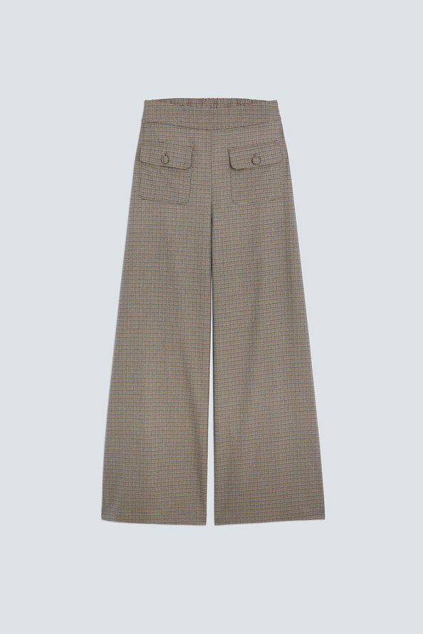 Visuel à plat du pantalon large taupe à imprimé pied-de-poule SUNCOO FEMME John