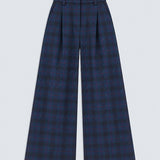 Visuel à plat du pantalon palazzo à carreaux bleu nuit SUNCOO FEMME July