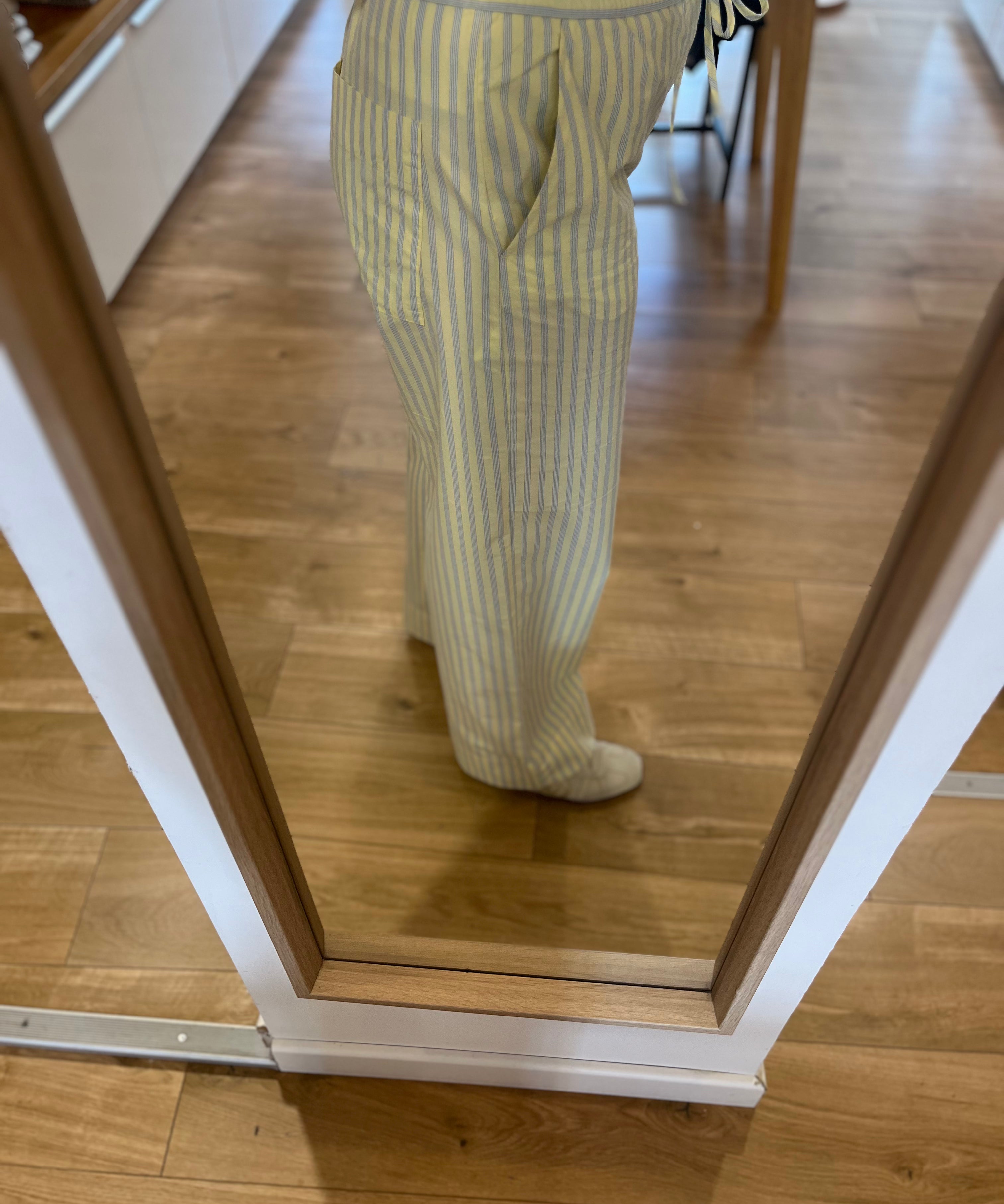 Pantalon large rayé en coton doux Totem - Cocon jaune - DES PETITS HAUTS