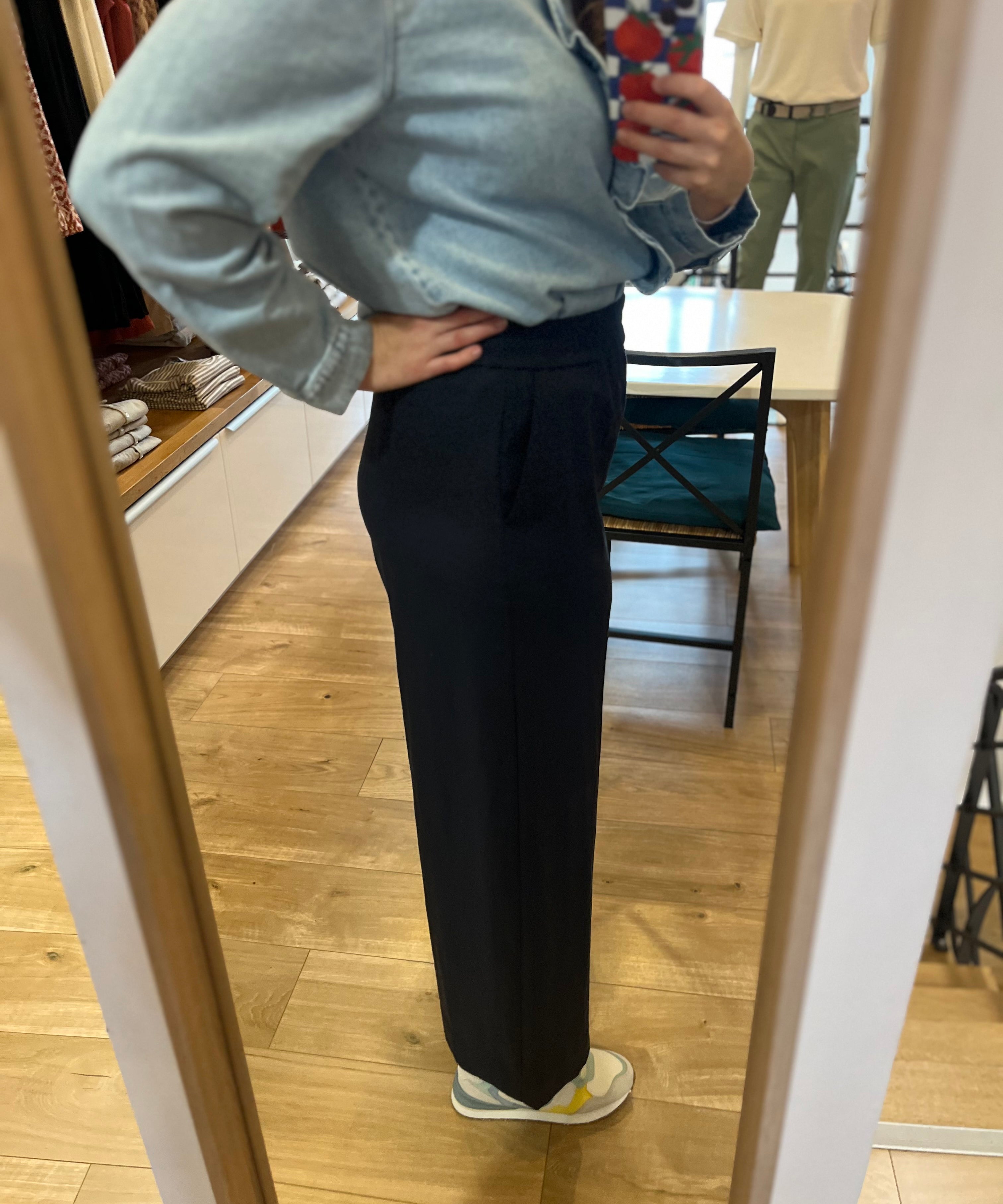 Pantalon large uni Just - Bleu marine - SUNCOO