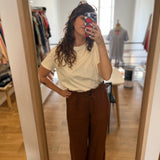 Pantalon paperbag en lin Estelle - Choco - DES PETITS HAUTS