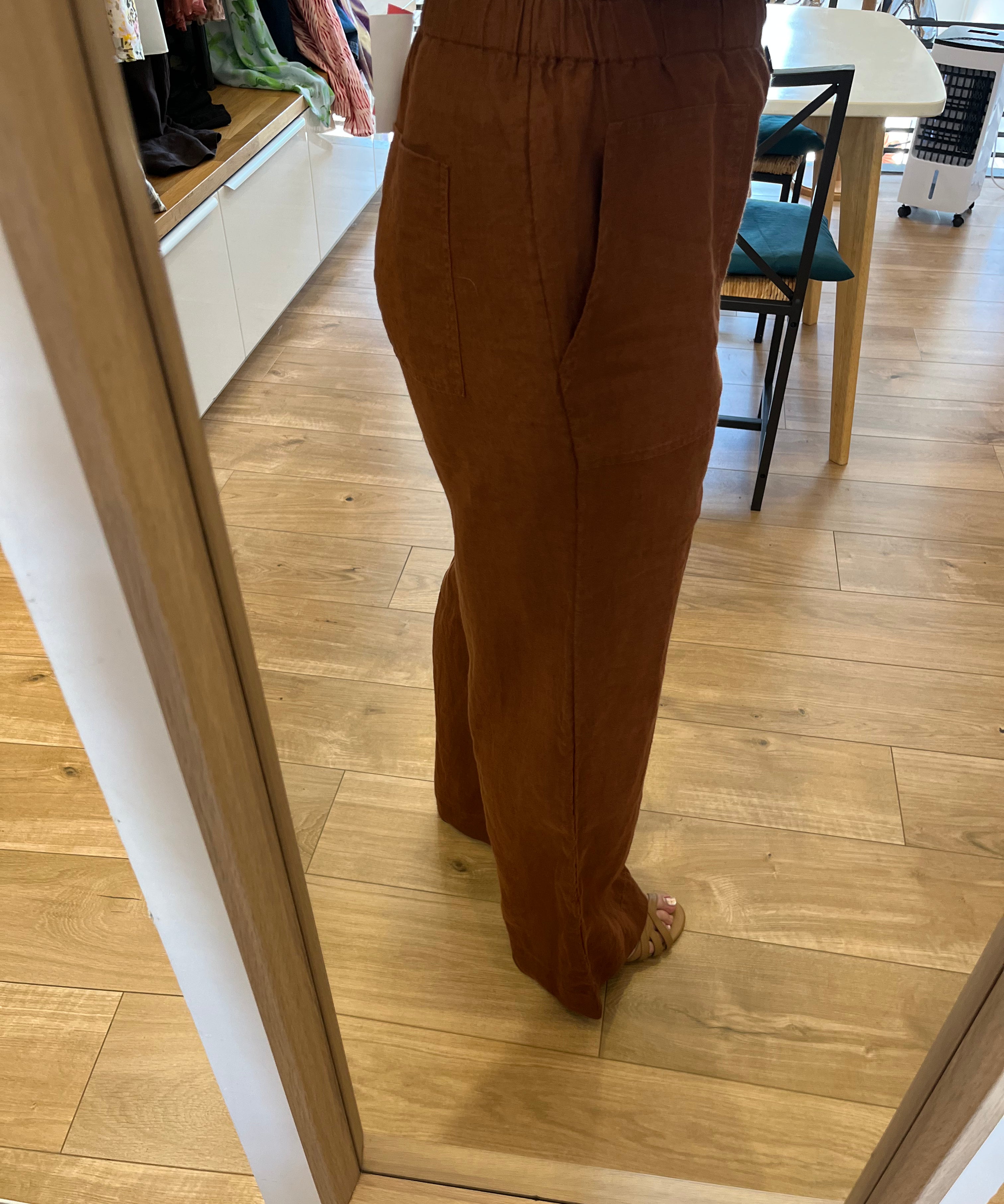 Pantalon paperbag en lin Estelle - Choco - DES PETITS HAUTS