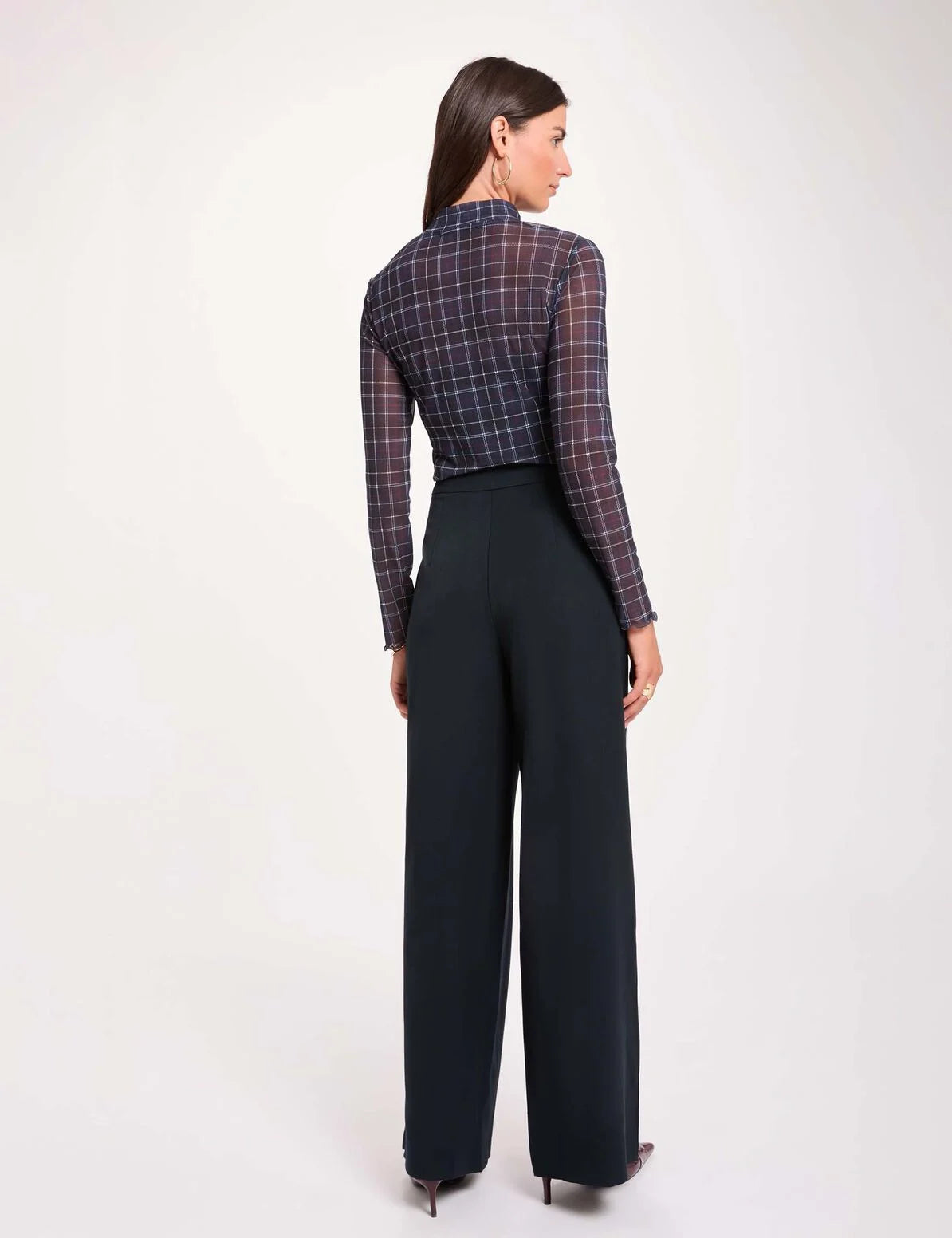 Vue de dos du pantalon wide leg bleu marine MORGAN Pwrap
