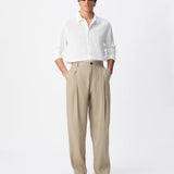 Pantalon de costume fluide à plis en lin mélangé homme M322093 - Beige foncé - IKKS MEN