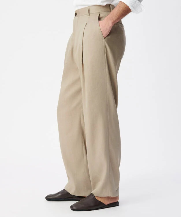 Pantalon de costume fluide à plis en lin mélangé homme M322093 - Beige foncé - IKKS MEN