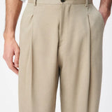 Pantalon de costume fluide à plis en lin mélangé homme M322093 - Beige foncé - IKKS MEN