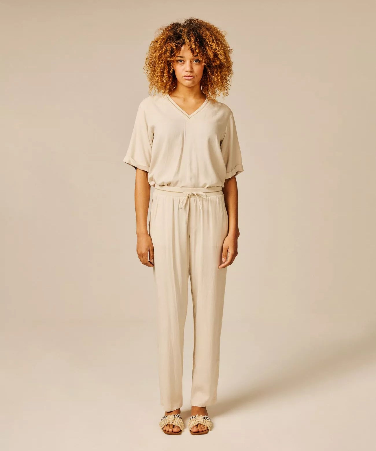 Pantalon droit en viscose effet lin Volgam - Beige Clair - SUN VALLEY FEMME