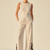 Pantalon large bohème en toile légère brodée Vipolli - Super light - VILA