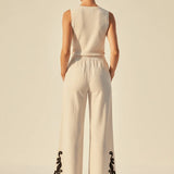 Pantalon large bohème en toile légère brodée Vipolli - Super light - VILA