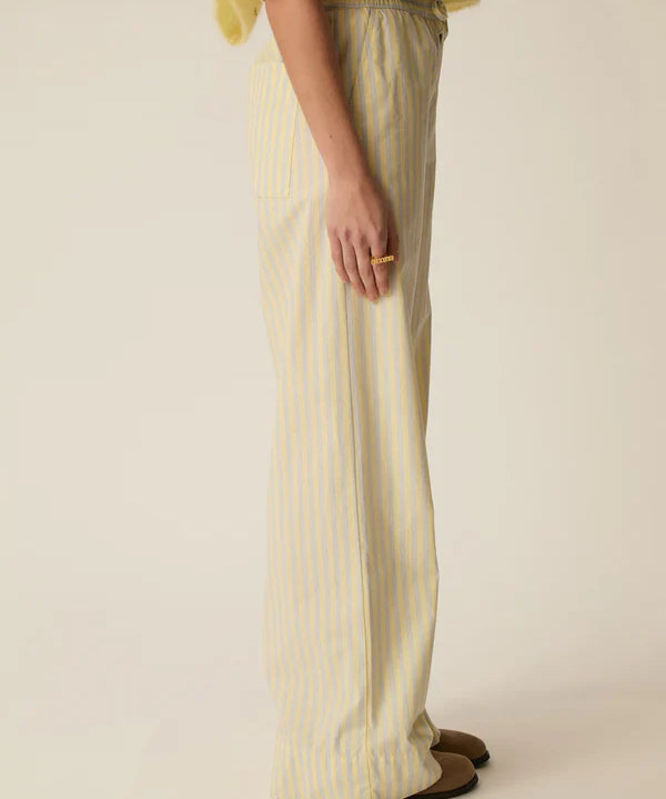 Pantalon large rayé en coton doux Totem - Cocon jaune - DES PETITS HAUTS