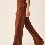 Pantalon paperbag en lin Estelle - Choco - DES PETITS HAUTS