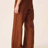 Pantalon paperbag en lin Estelle - Choco - DES PETITS HAUTS