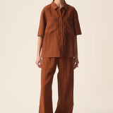 Pantalon paperbag en lin Estelle - Choco - DES PETITS HAUTS