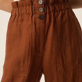 Pantalon paperbag en lin Estelle - Choco - DES PETITS HAUTS