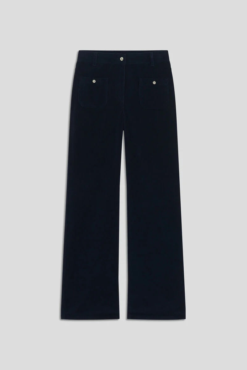 Vue à plat du pantalon bootcut en velours marine CAROLL Pelley