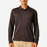 Polo à manches longues anthracite bleuté chiné SUN VALLEY HOMME Biadène porté de face avec un pantalon beige