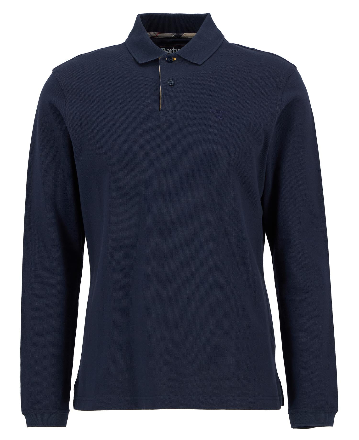 Photo à plat du polo manches longues Essentiel bleu marine Barbour