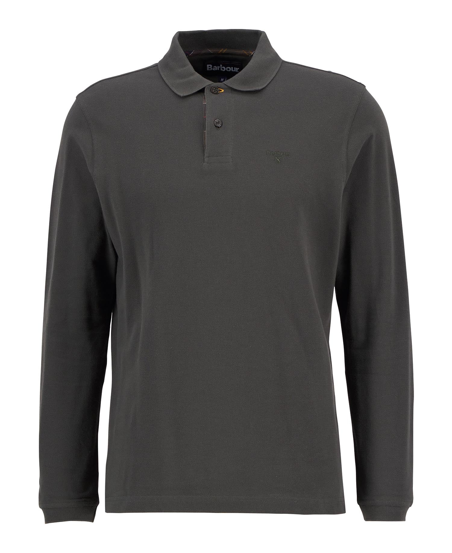 Vue à plat du polo manches longues Essentiel vert forêt BARBOUR HOMME