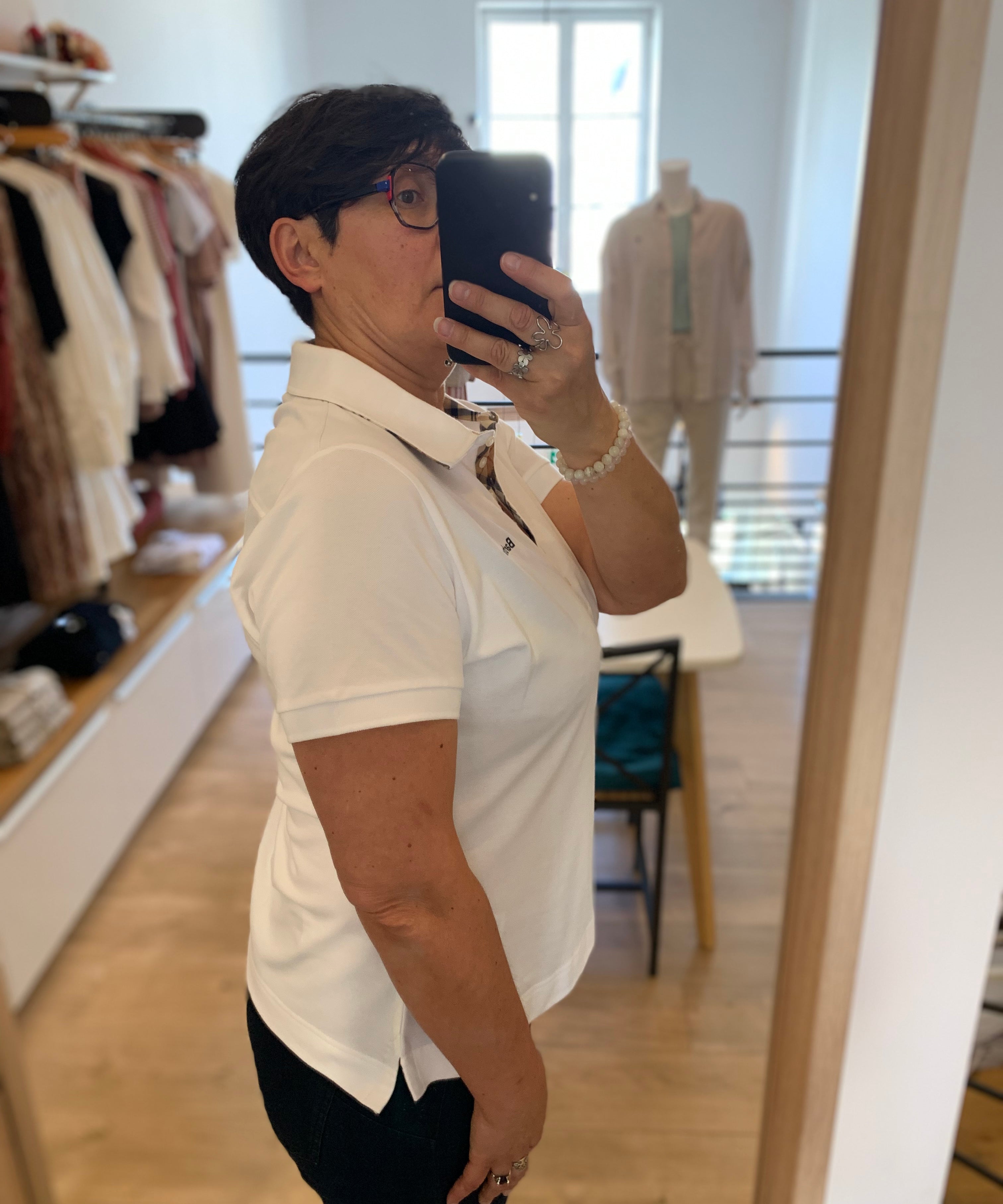 Polo ajusté à détails tartan Portsdown - Blanc hessian - BARBOUR FEMME