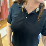 Polo ajusté en coton col tartan Browford - Marine - BARBOUR FEMME