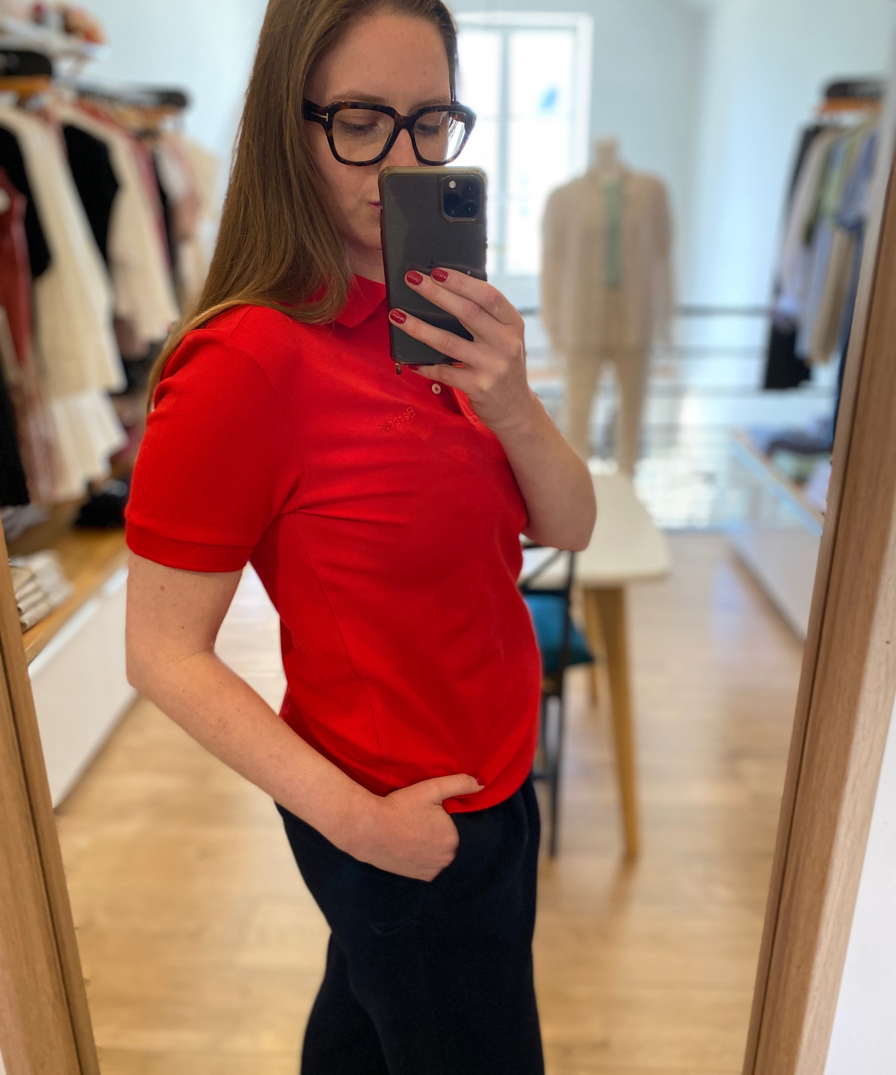 Polo ajusté en coton col tartan Browford - Rouge poppy - BARBOUR FEMME