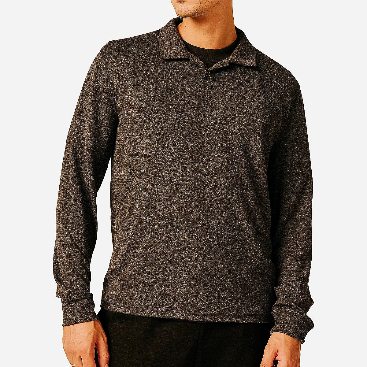 Polo à manches longues gris foncé chiné SUN VALLEY HOMME Brokkis porté de face