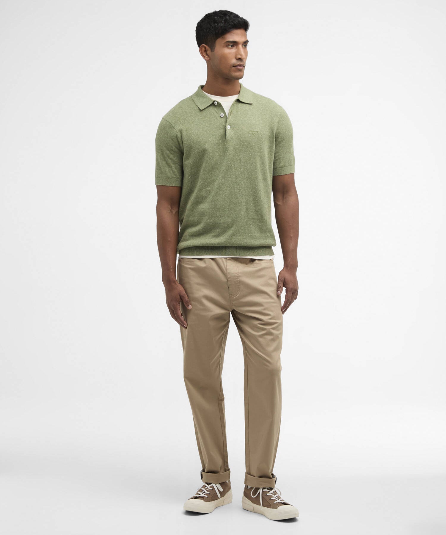 Polo en maille mélangée lin Muston - Vert laurier - BARBOUR HOMME