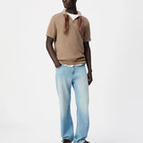 Polo en tricot fin relief à col bord-côtes pour homme M314063 - Taupe – IKKS MEN